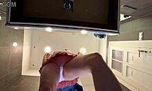 Braless Hot Brunette Skinny Babe In Pink Mini Skirt Showing Ass And Legs In Bathroom