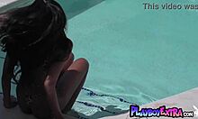 i watch ebony teen amber rose drop her tiny bikini and cool herself down, her big tits out