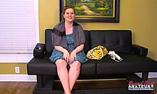 busty ginger carolyn masturbates with toys then deepthroats dick