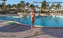 Blonde Shows In Pink Microbikini