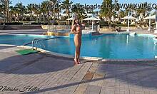 Blonde Shows In Pink Microbikini