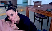 Milf gives close-up blowjob