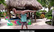 Petite blondie takes off tiny bikini for stud