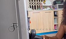 hot milf camgirl uses 14 inches dildo on fridge in kitchen