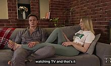 Blonde girlfriend takes initiative and gets fucked hard on couch