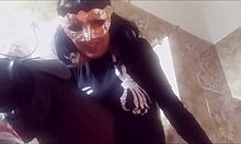 humiliating that sissy with nipple torture on halloween, masked and silly