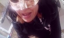 humiliating that sissy with nipple torture on halloween, masked and silly