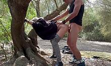 hot latina wife fucks doggy in public park