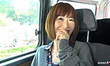 Petite Asian Girl Picked Up for First-Time Action in Car