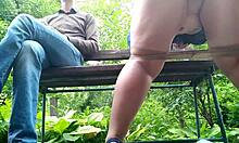 omg, curvy milf in pantyhose peeing next to me in the park!