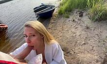 outdoor adventure with a cute blonde in fishnet