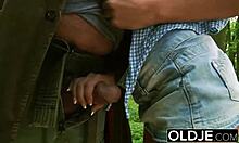 Beautiful Young Girl Meets Grandpa In Forest