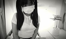 Asian babe licks pussy in classic casting roleplay, muff diving and sex subtitles