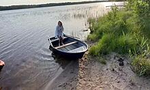 outdoor adventure with a cute blonde in fishnet