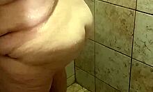 curvy bbw wife caught bathing in the shower, showing her big ass and tits