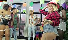 ebony amateur gives blowjob to big black cock in interracial scene with natural tits