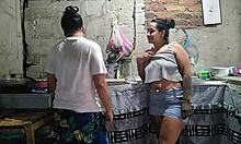 amanecio muy perra mi vecina queriendo que la follen duro, she says in the kitchen.