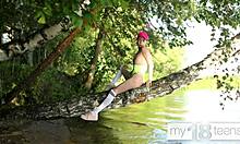 my18teen 18+s - adorable skinny girl fingers tight pussy outdoors