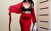 Dark haired milf with huge butt undresses slowly