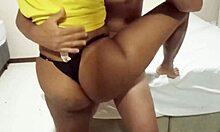 While cuckold watches soccer, wife enjoys lover's cock?