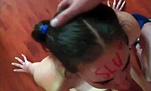 Slut sucking cock and getting face fucked!