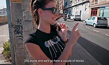 Hot brunette babe with big tits picked up for homemade sex and cumshot