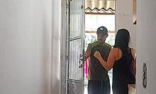 Horny Colombian Delivery Girl Fucks Client Without Helmet