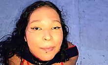 submissive latina milf dominated on rooftop, facial blowjob and golden shower