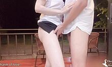 i fucked the female student outside on the balcony, creampie and all.