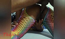 big tits latina gets handjob and muff diving on halloween