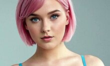 Mia Pink, the cute exhibitionist with big tits and blue eyes, flashes her beautiful ass in the bedroom on the bed.