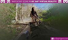 in this vr adventure, a tattooed brunette teen rides cowgirl in wonder woman cosplay. her big tits bouncing as the group joins in.