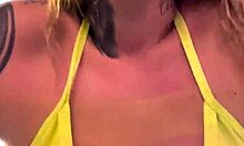 Tanned woman almost expelled from gym for transparent wet bikini at Copacabana beach