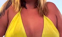 Tanned woman almost expelled from gym for transparent wet bikini at Copacabana beach