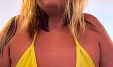 Tanned woman almost expelled from gym for transparent wet bikini at Copacabana beach