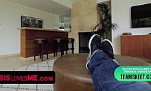 Maya Bjou flashes tits and blows stepbro for a ride, she says.