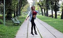 sexy girl dances in street, come dance with aarina park sexy moves live model