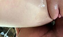 Close-up view of dildo fucking perfect pussy, leading to creampie in amateur couple scene 😏