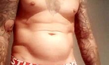 Naked Exhibitionist Bathes Outdoors in Public Toilet with Tattoos!