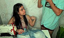 Mexican petite wife with big tits gets licked and fucked doggystyle after husband visits prostitutes.