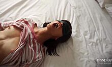 In this blindfold fuck, Morgan drinks piss and gets a huge facial from her submissive partner.