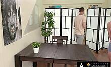 Fantasy massage turns into teen blonde threesome