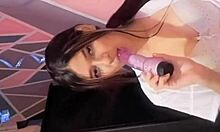 university girl feels intense pleasure with her dildo backstage
