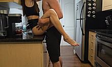 Petite step sister fucked in kitchen