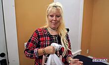 blonde nikki j rubs pussy, sucks cock before banging