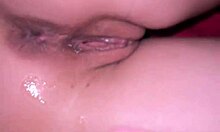 Jerking off to sexy babe's holes at night