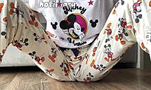 skinny teen 18+ in pajamas with small tits squirts during masturbation