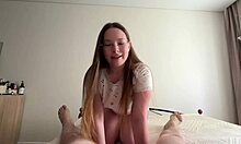 big ass babe gives slobbery blowjob with natural tits