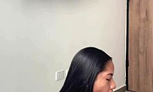 Cute brunette gives stepbrother sloppy blowjob