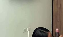 Cute brunette gives stepbrother sloppy blowjob